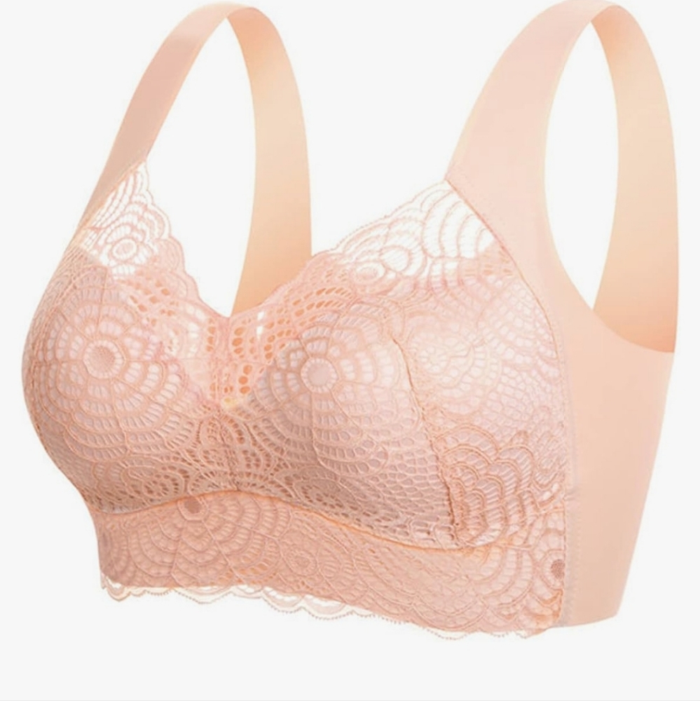 Set of 3!! New!! Wire free lace & spandex 4x bras. blue, black, and beige.